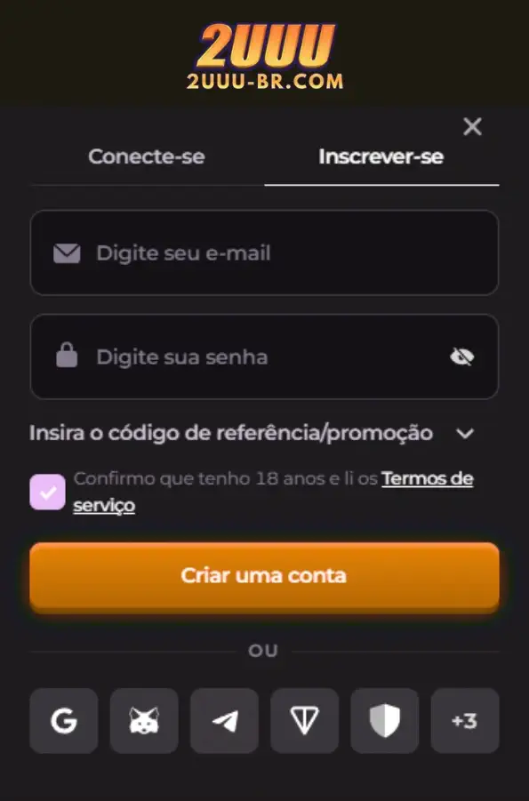 Página de cadastro simples no 2UUU Cassino